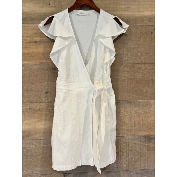 A.L.C. SIDELLE LINEN BLEND WRAP GESSO WHITE DRESS size 8 - Picture 3 of 8